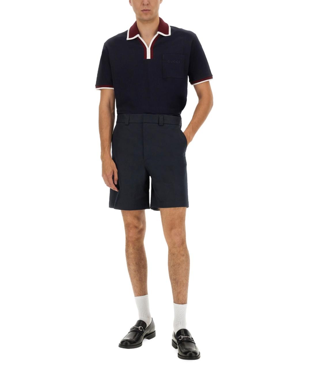 GUCCI Темно-синее хлопковое поло с коротким рукавом, фото 3