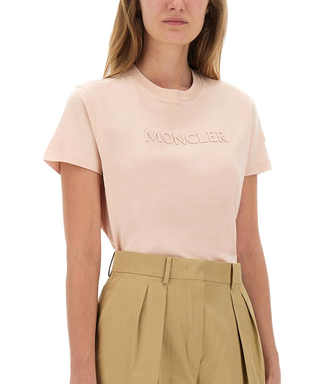 MONCLER Розовая хлопковая футболка, фото 4