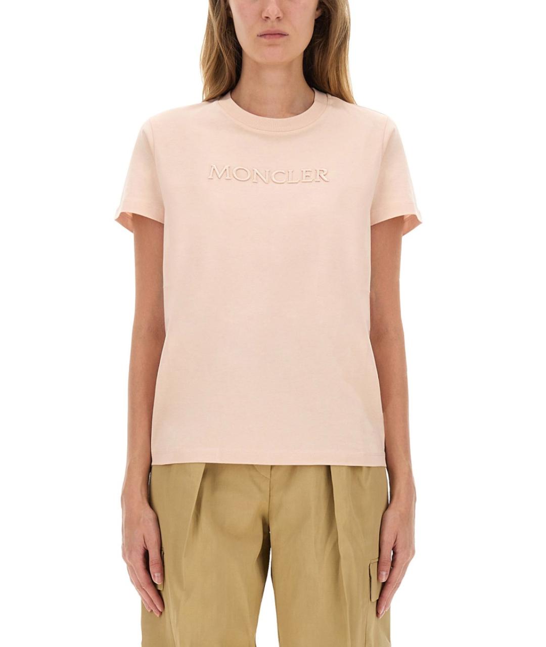 MONCLER Розовая хлопковая футболка, фото 5
