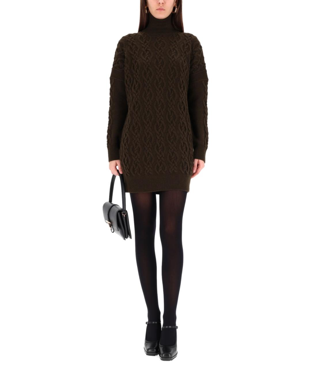 MAX MARA Зеленые шерстяное повседневное платье, фото 2