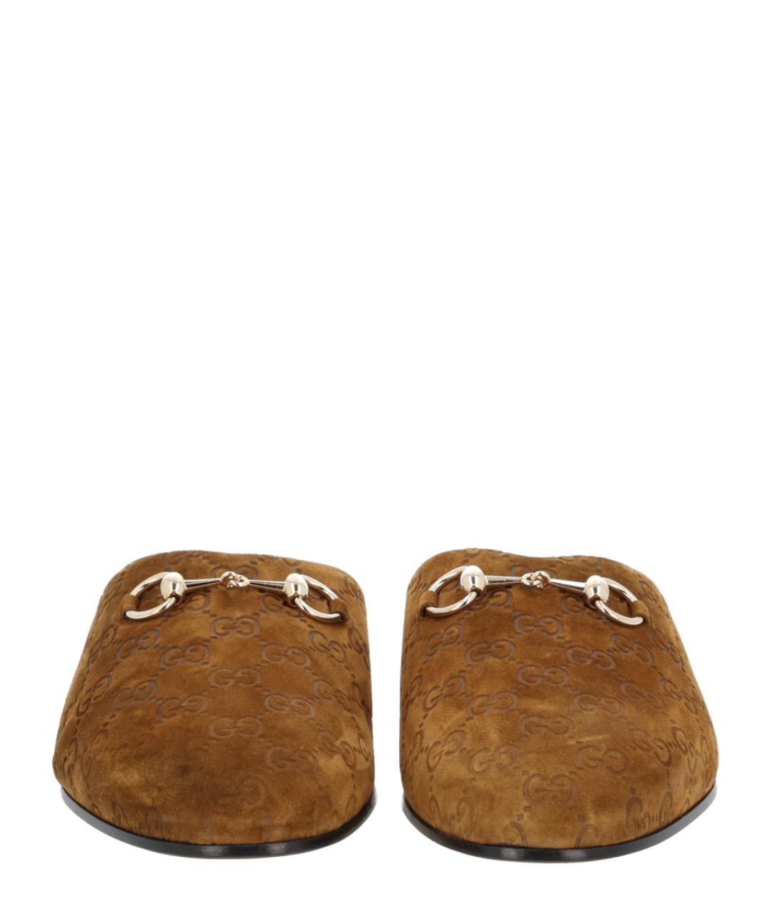 GUCCI Коричневые замшевые шлепанцы, фото 3