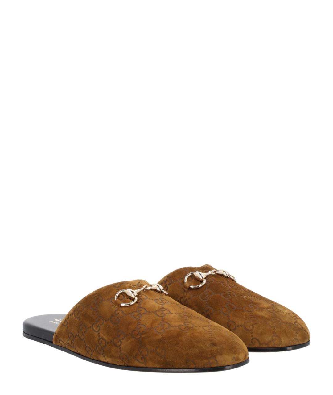 GUCCI Коричневые замшевые шлепанцы, фото 2