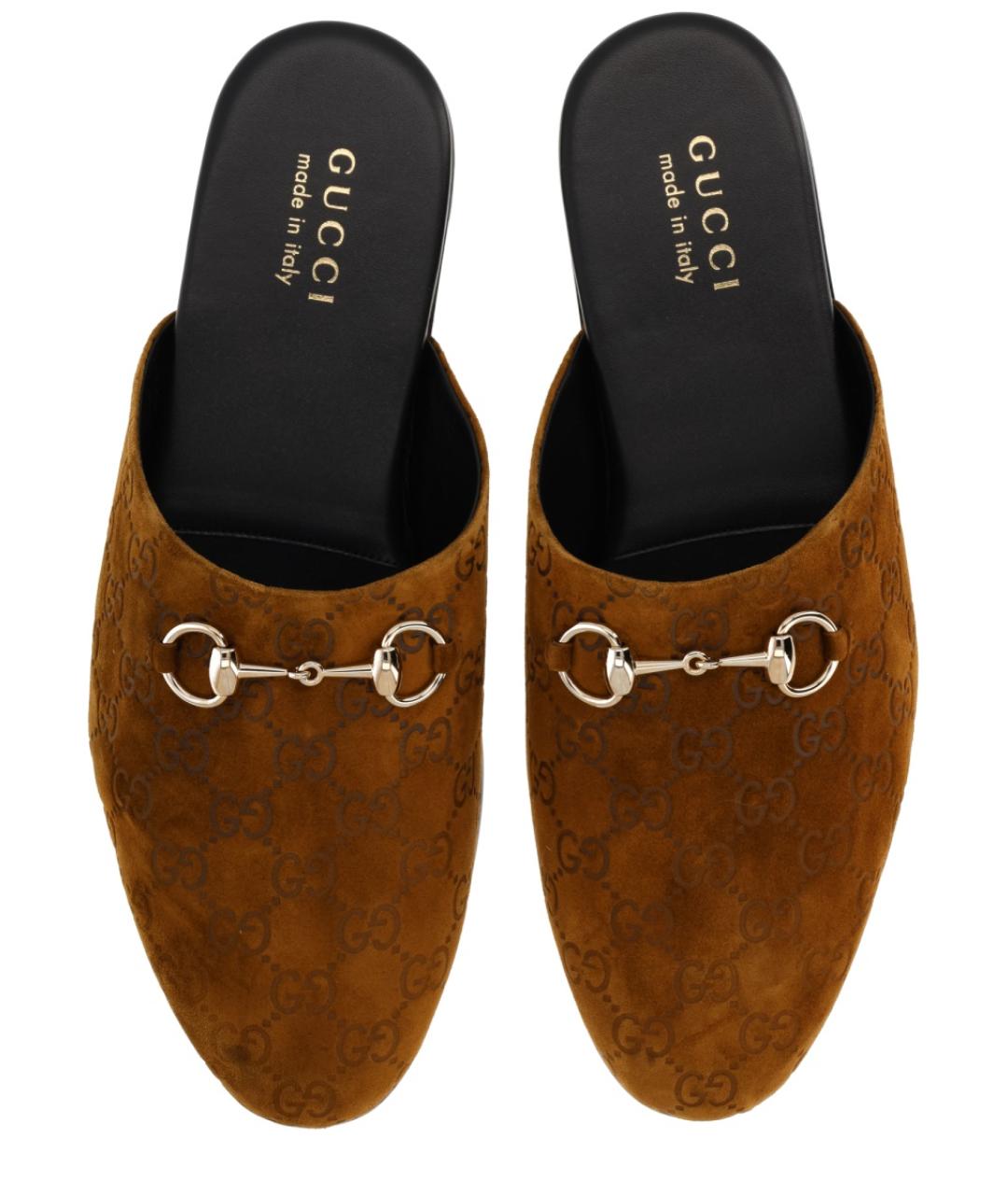 GUCCI Коричневые замшевые шлепанцы, фото 5