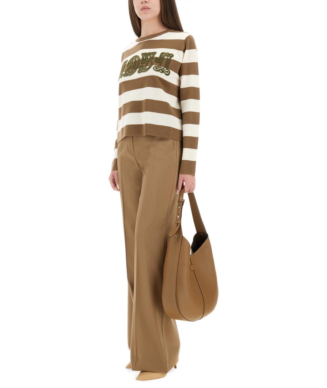MAX MARA Бежевые шерстяные прямые брюки, фото 3