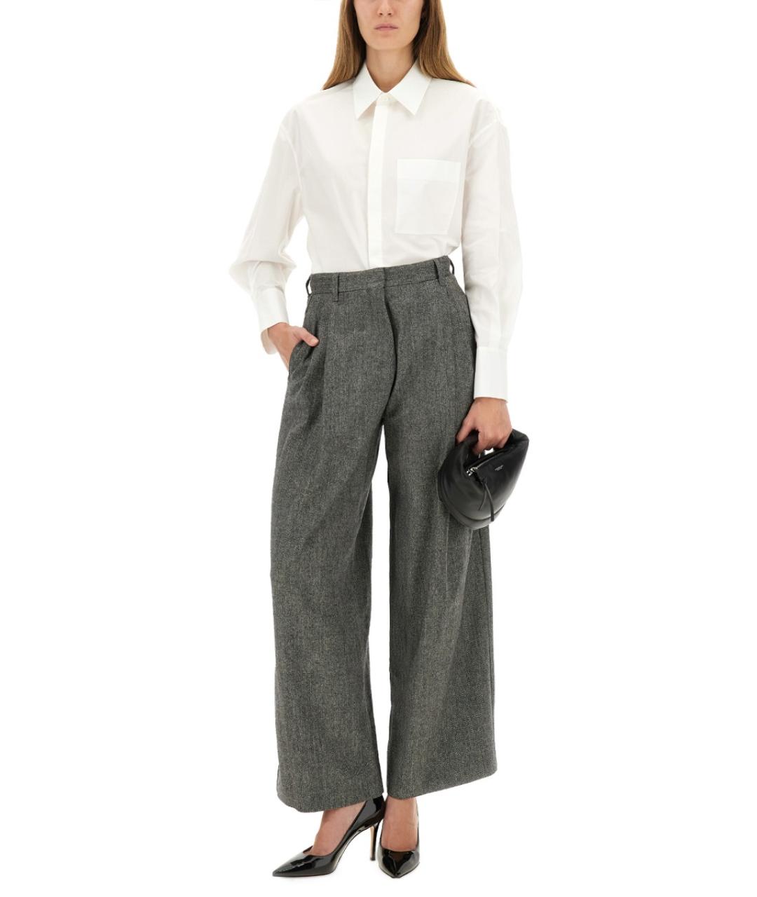 'S MAX MARA Серые шерстяные прямые брюки, фото 3