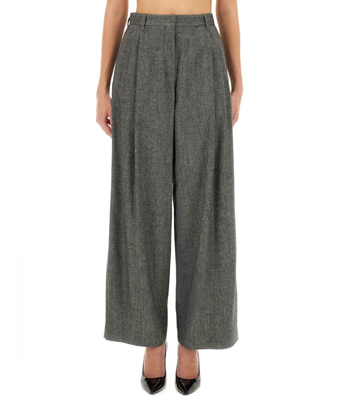 'S MAX MARA Серые шерстяные прямые брюки, фото 2