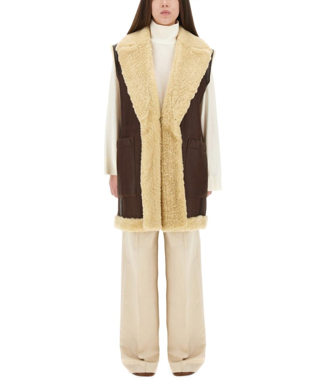 BOTTEGA VENETA Коричневый кожаный жилет, фото 2