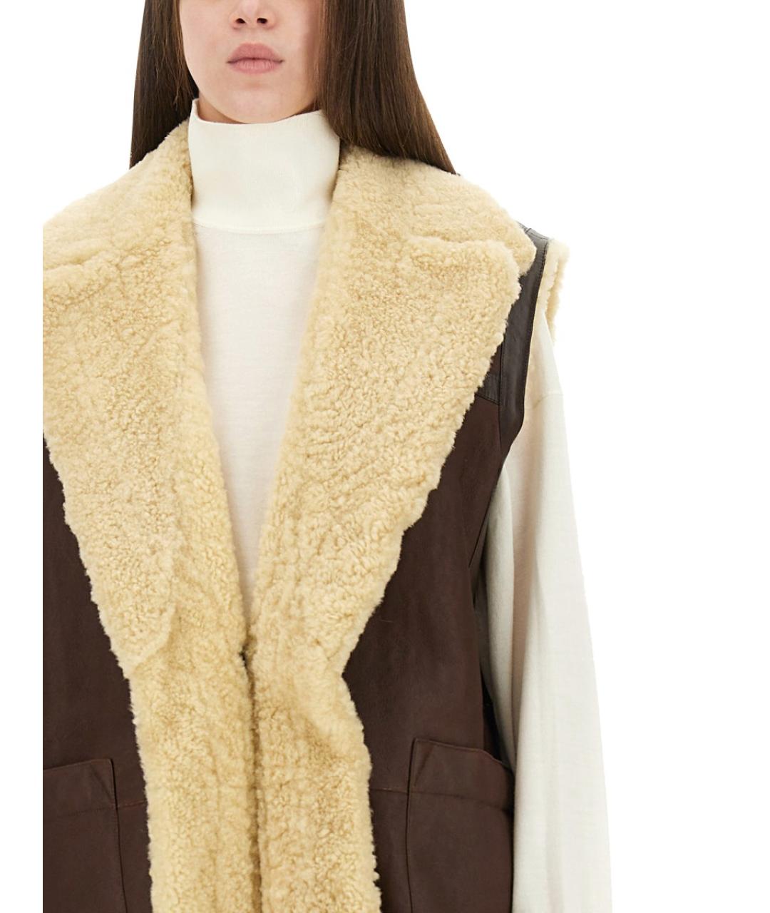 BOTTEGA VENETA Коричневый кожаный жилет, фото 5