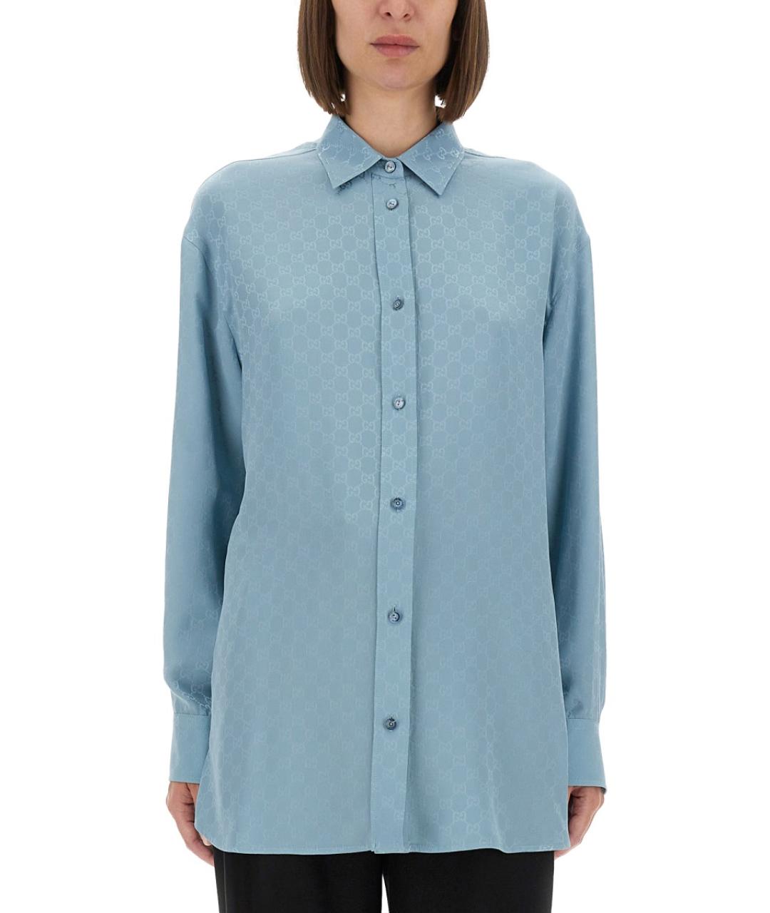 GUCCI Синяя шелковая рубашка, фото 5