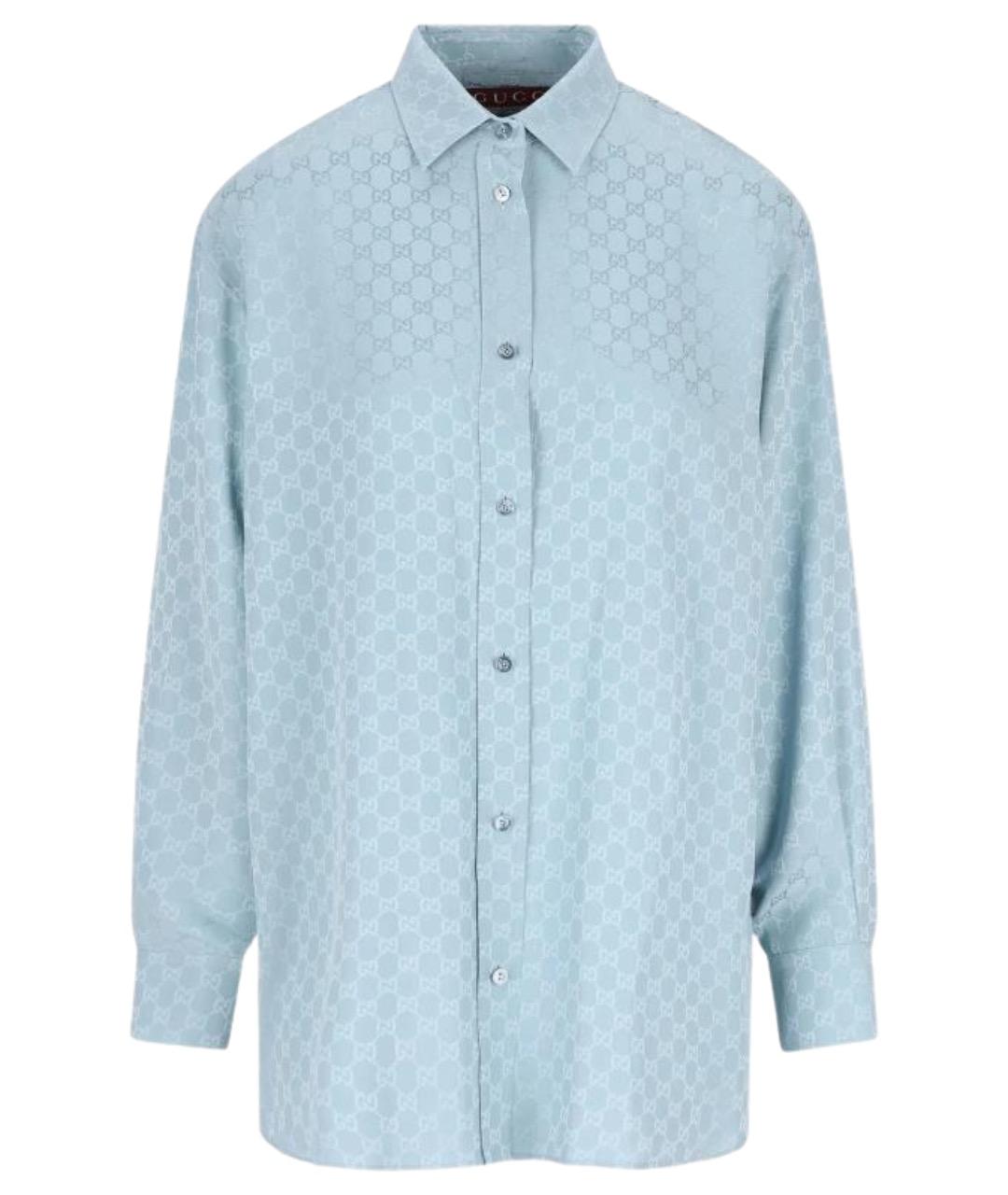 GUCCI Синяя шелковая рубашка, фото 1