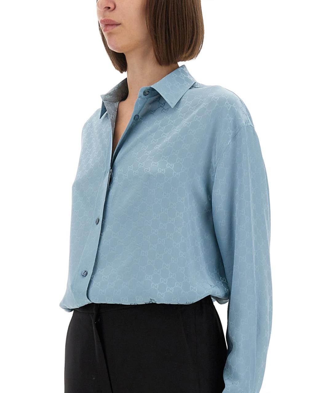 GUCCI Синяя шелковая рубашка, фото 4
