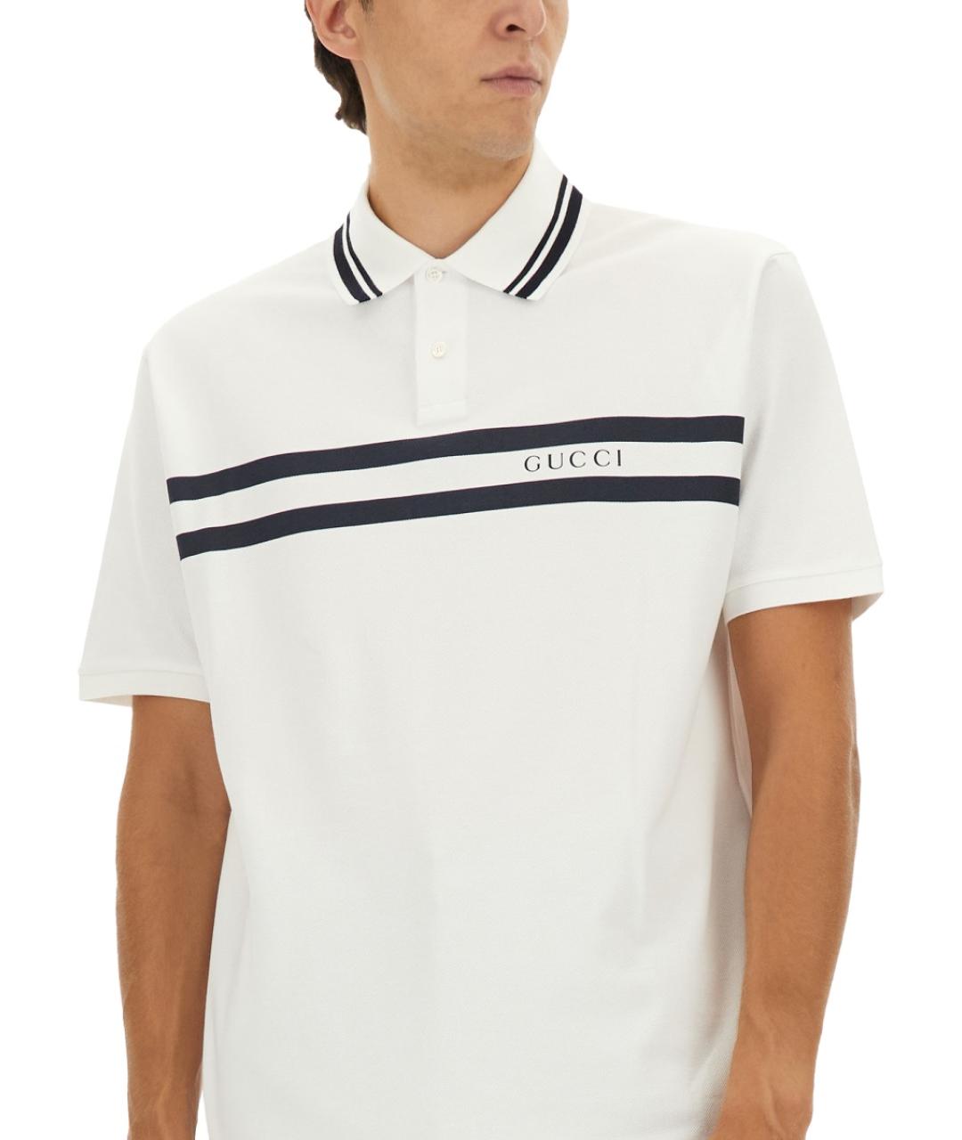 GUCCI Белое хлопковое поло с коротким рукавом, фото 4