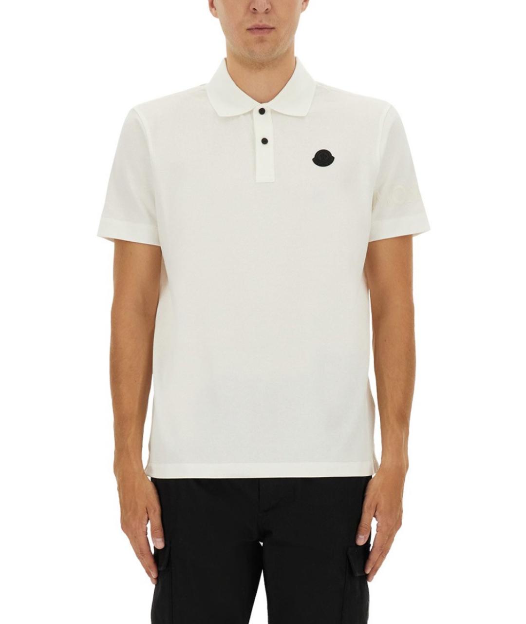 MONCLER Белое хлопковое поло с коротким рукавом, фото 5