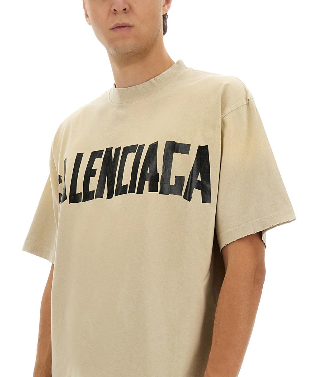 BALENCIAGA Бежевая хлопковая футболка, фото 5