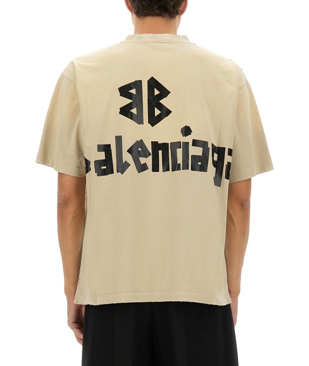 BALENCIAGA Бежевая хлопковая футболка, фото 4