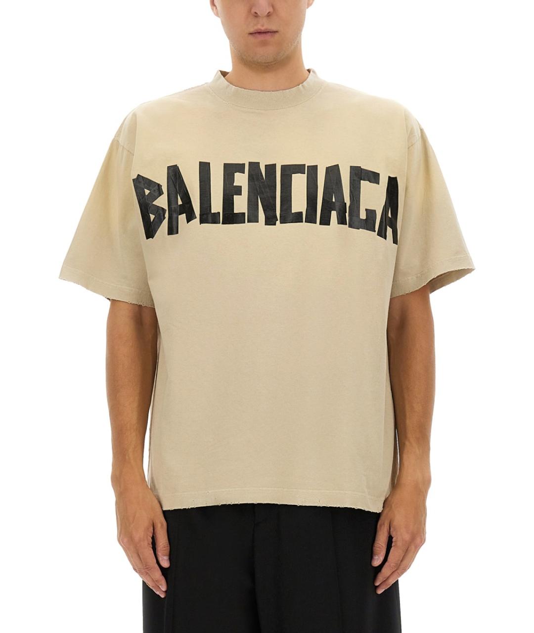 BALENCIAGA Бежевая хлопковая футболка, фото 2