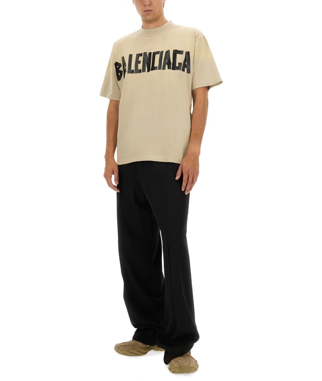 BALENCIAGA Бежевая хлопковая футболка, фото 3