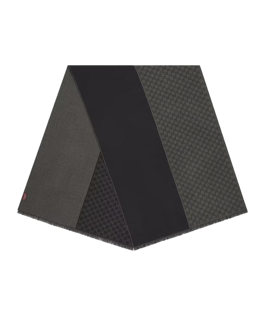 GUCCI Черный шерстяной шарф, фото 2