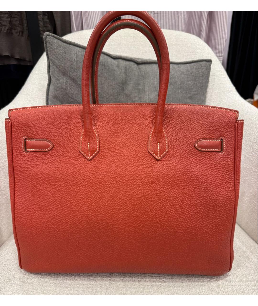 HERMES Красная кожаная сумка с короткими ручками, фото 3
