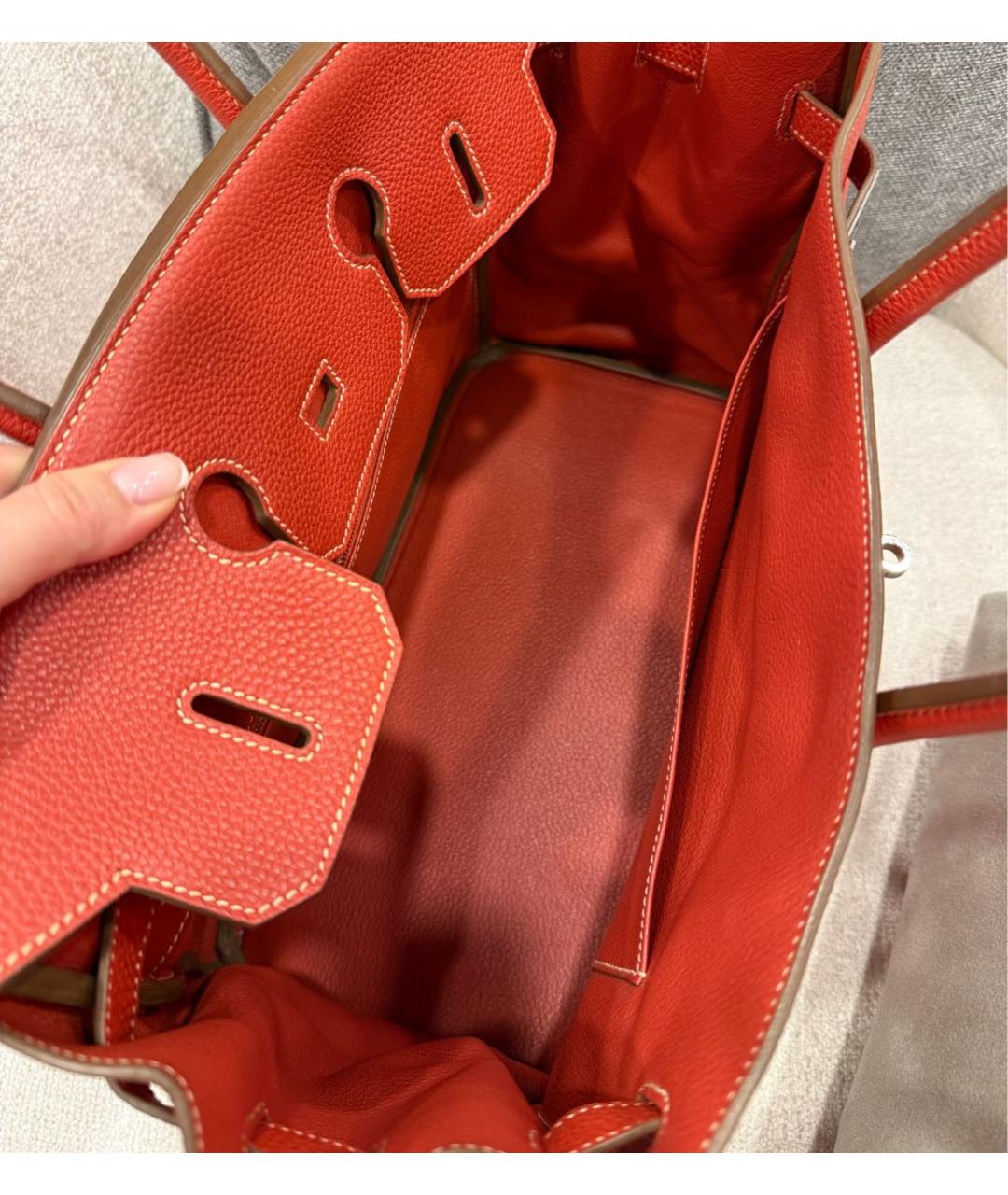 HERMES Красная кожаная сумка с короткими ручками, фото 4