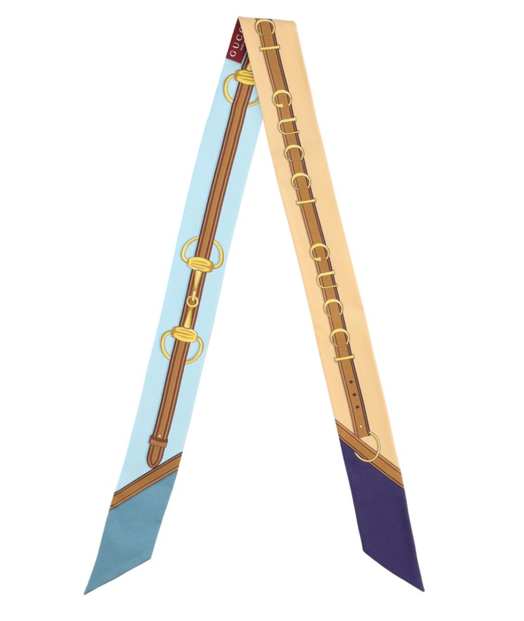 GUCCI Синий шелковый шарф, фото 2