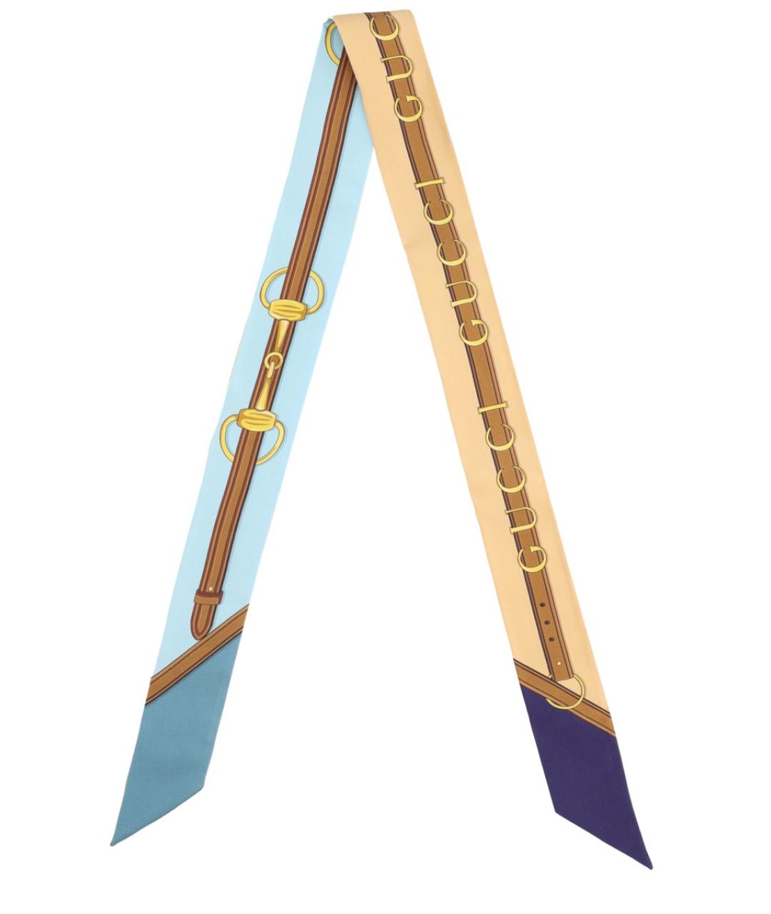 GUCCI Синий шелковый шарф, фото 1