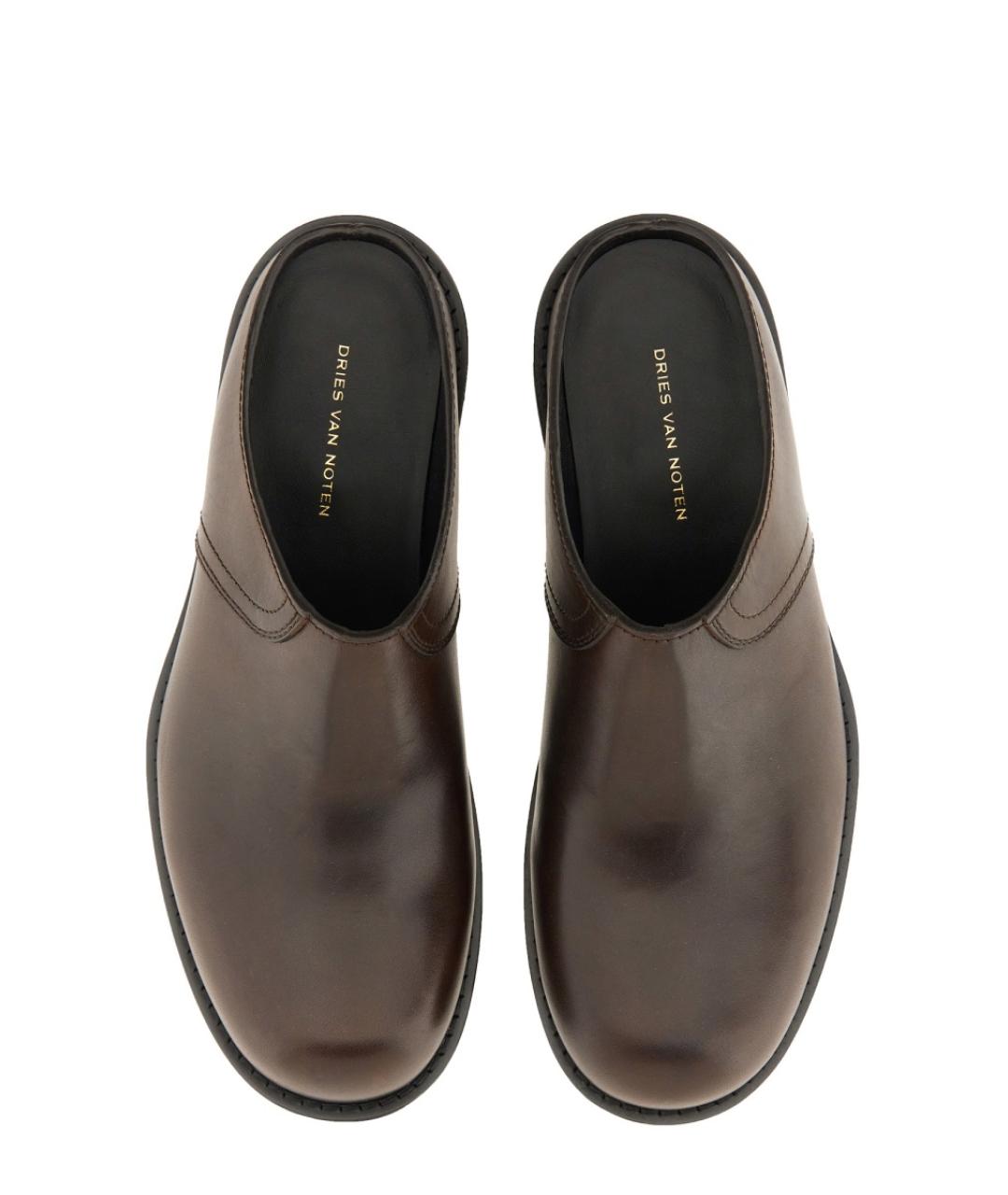 DRIES VAN NOTEN Коричневые кожаные шлепанцы, фото 6