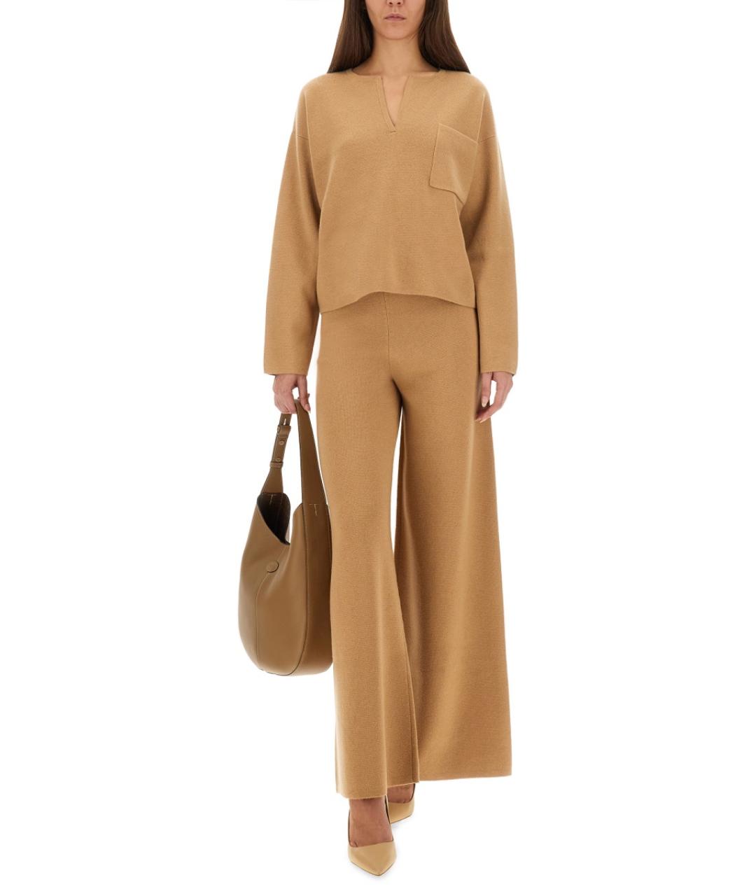 MAX MARA Бежевые шерстяные прямые брюки, фото 2