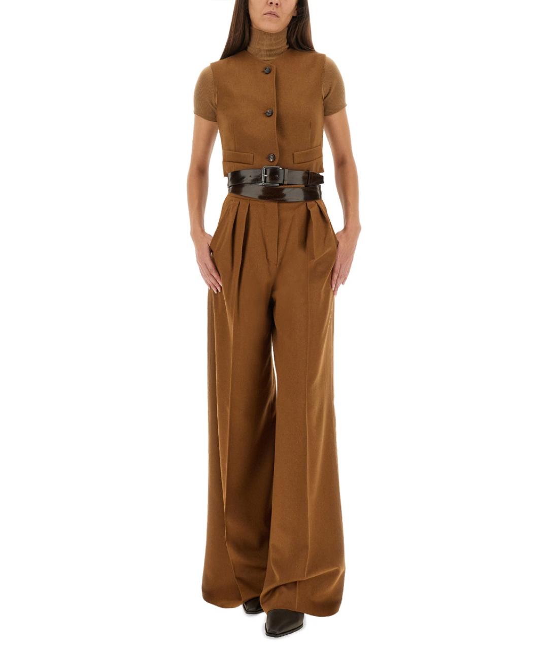 MAX MARA Бежевые шерстяные прямые брюки, фото 2