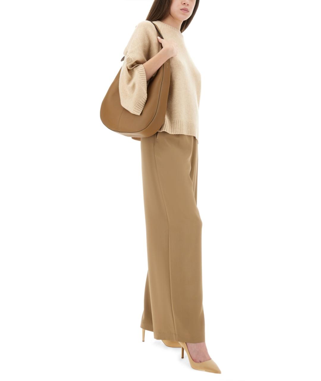 MAX MARA Бежевые шелковые прямые брюки, фото 2