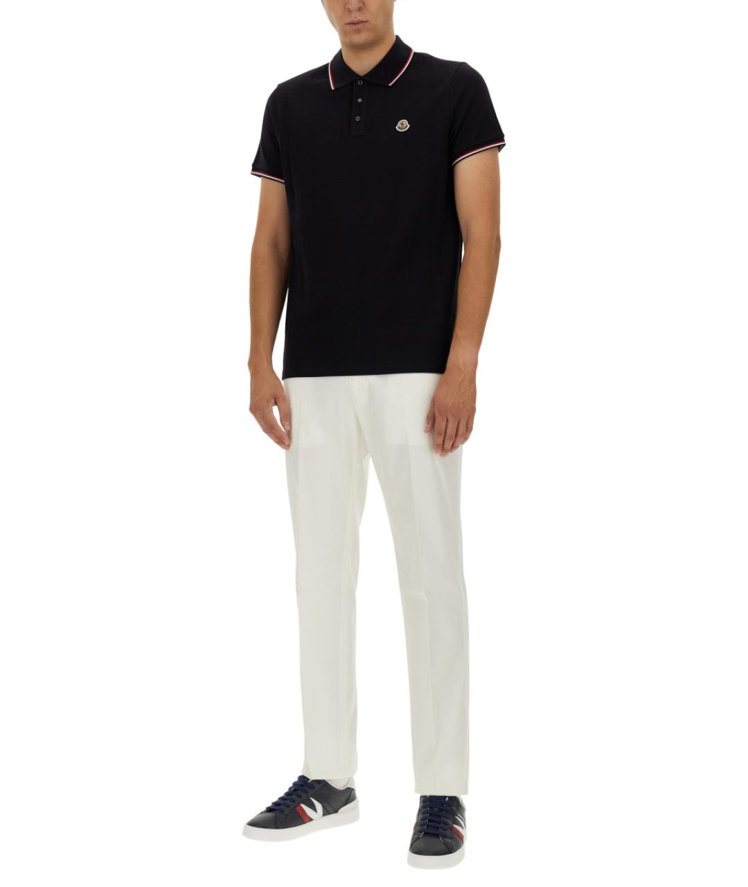 MONCLER Синее хлопковое поло с коротким рукавом, фото 2