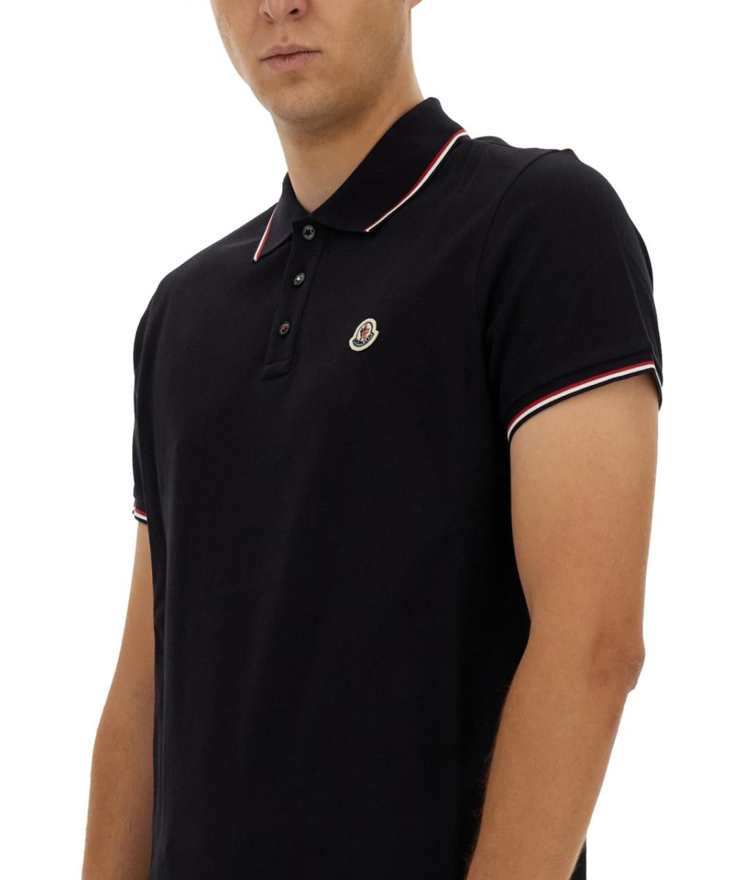 MONCLER Синее хлопковое поло с коротким рукавом, фото 4