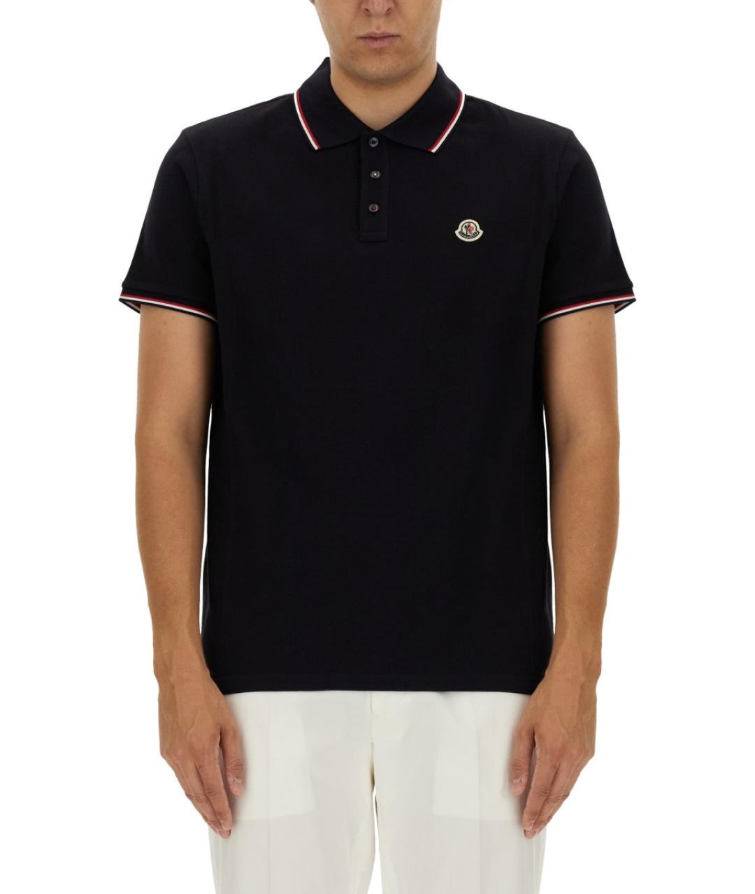 MONCLER Синее хлопковое поло с коротким рукавом, фото 5