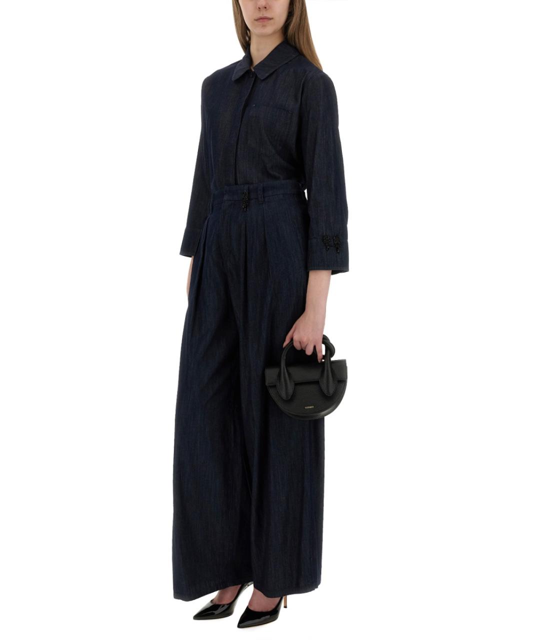 'S MAX MARA Синие хлопковые прямые брюки, фото 2