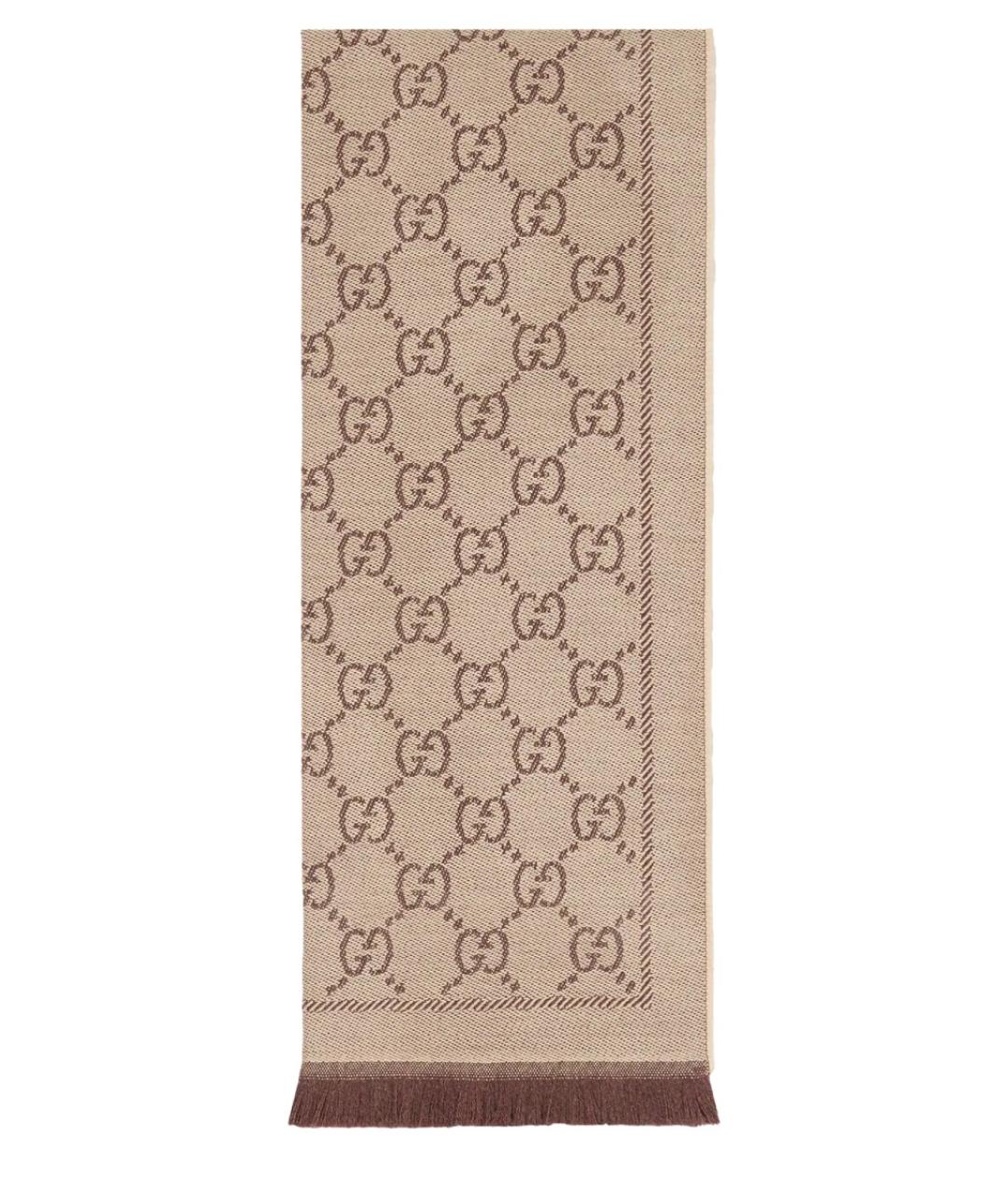 GUCCI Коричневый шерстяной шарф, фото 1