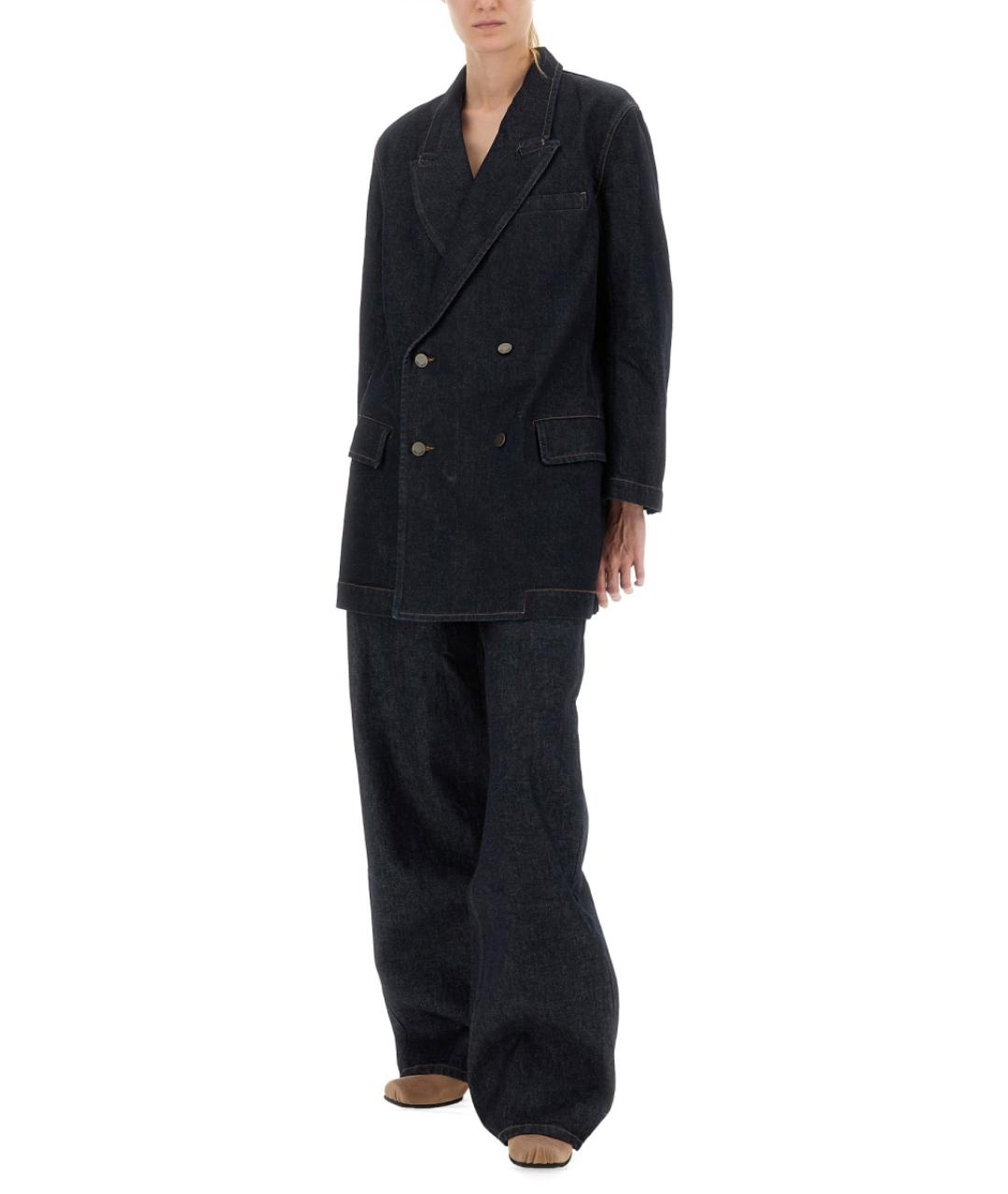 UMA WANG Синие хлопковые прямые брюки, фото 3