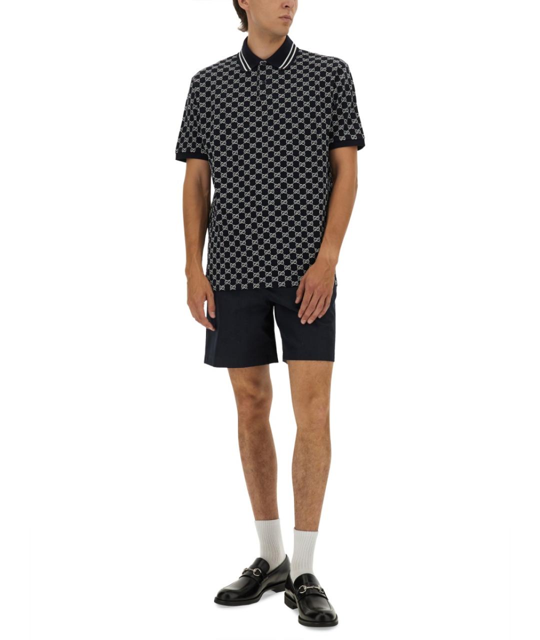 GUCCI Синее хлопковое поло с коротким рукавом, фото 2
