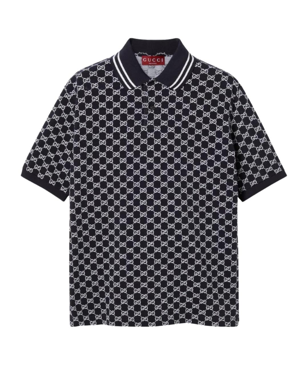GUCCI Синее хлопковое поло с коротким рукавом, фото 1
