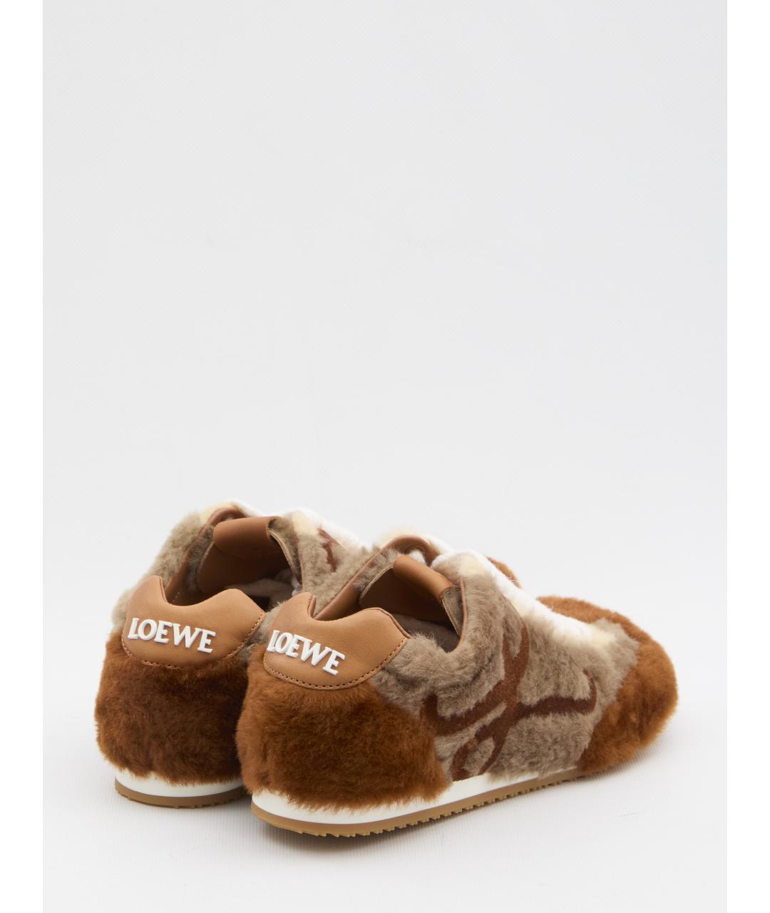 LOEWE Коричневые кожаные кроссовки, фото 3