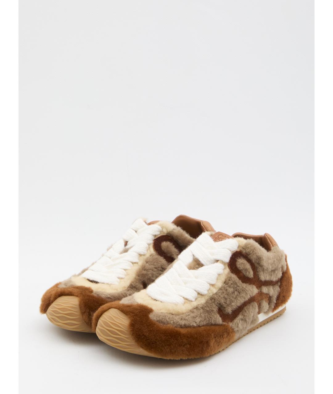 LOEWE Коричневые кожаные кроссовки, фото 2