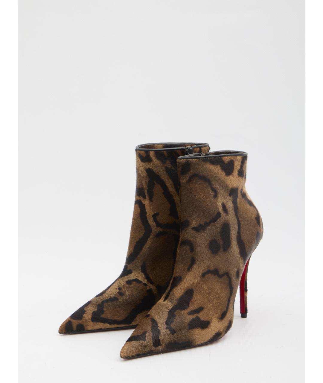 CHRISTIAN LOUBOUTIN Коричневые кожаные ботильоны, фото 2