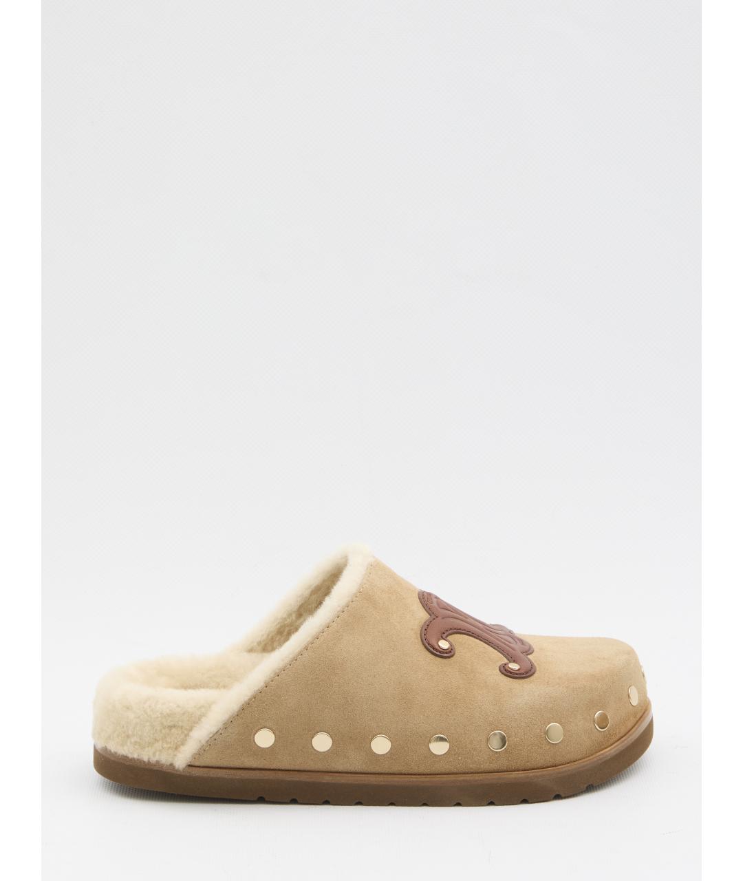 CELINE Бежевые замшевые сабо, фото 6