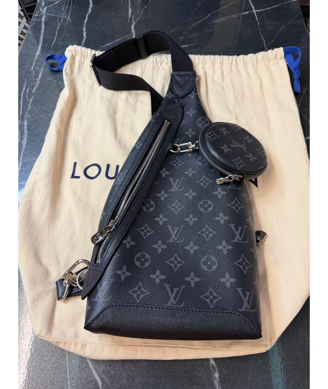 LOUIS VUITTON Антрацитовая кожаная сумка на плечо, фото 7
