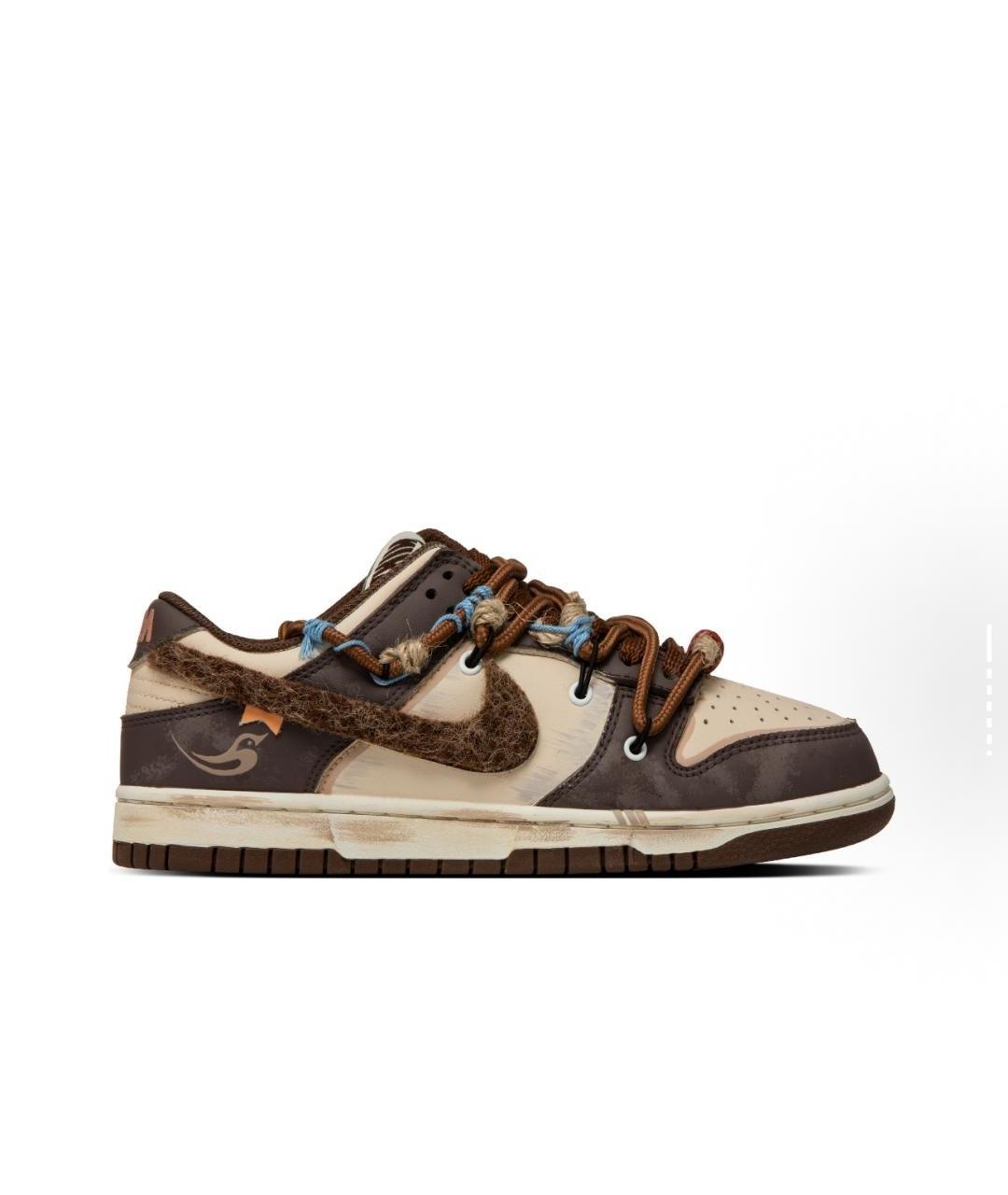NIKE Коричневые низкие кроссовки / кеды из искусственной кожи, фото 1