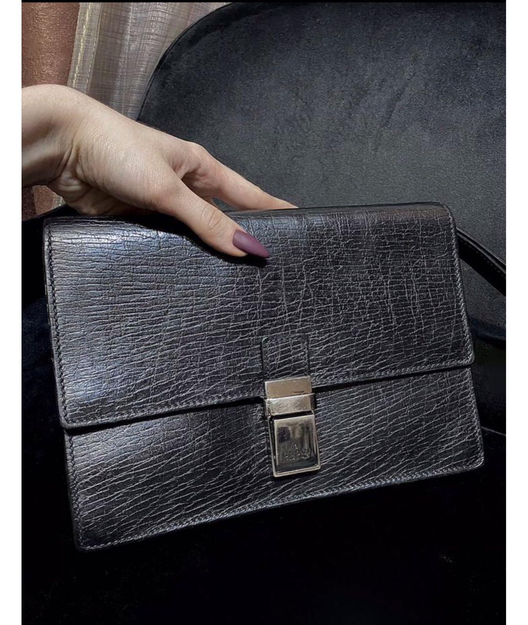 GUCCI Черная кожаная барсетка, фото 9