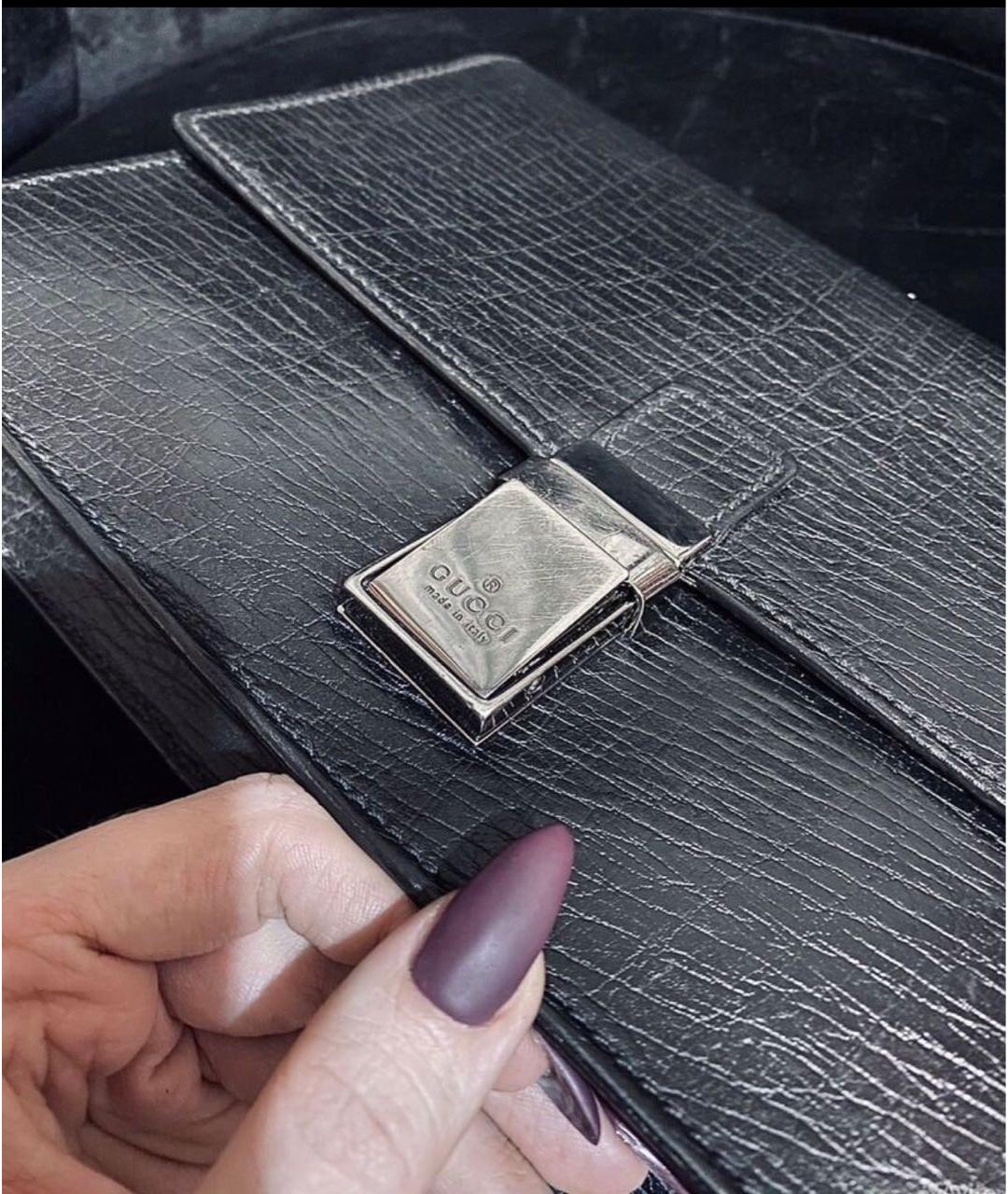 GUCCI Черная кожаная барсетка, фото 5