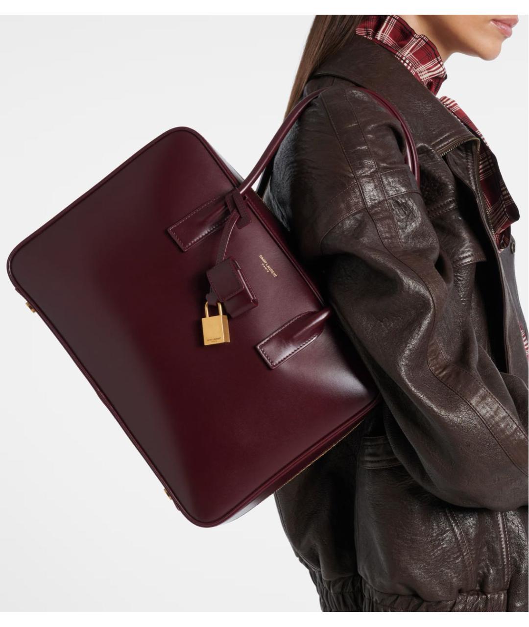 SAINT LAURENT Бордовая кожаная сумка тоут, фото 5