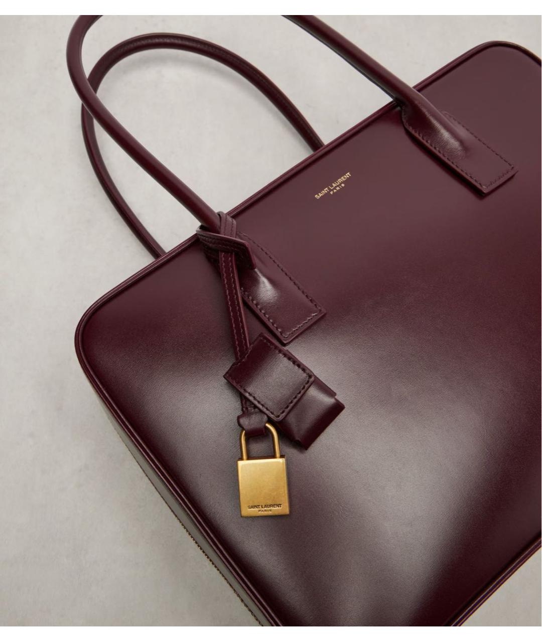 SAINT LAURENT Бордовая кожаная сумка тоут, фото 2