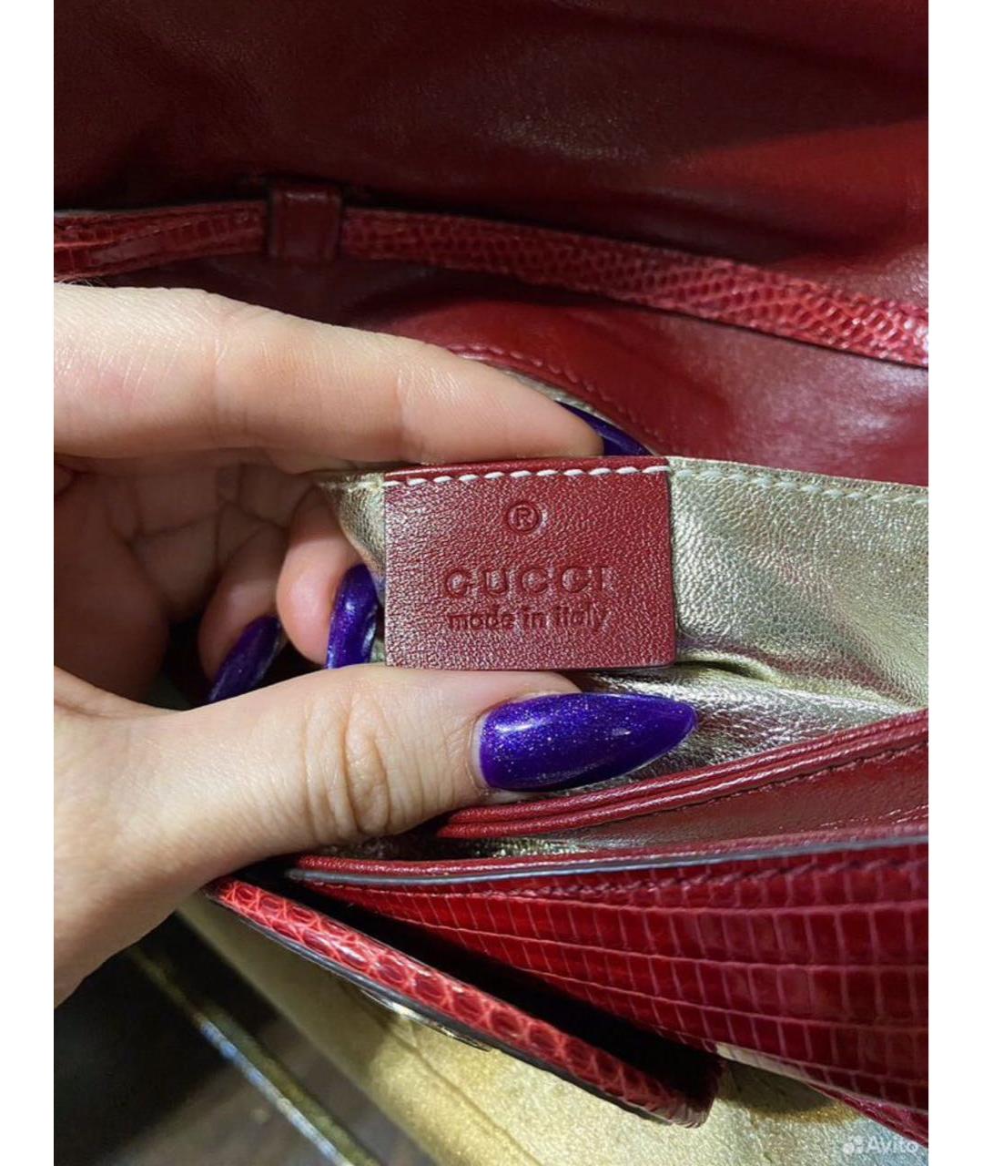 GUCCI Красная сумка с короткими ручками из экзотической кожи, фото 8