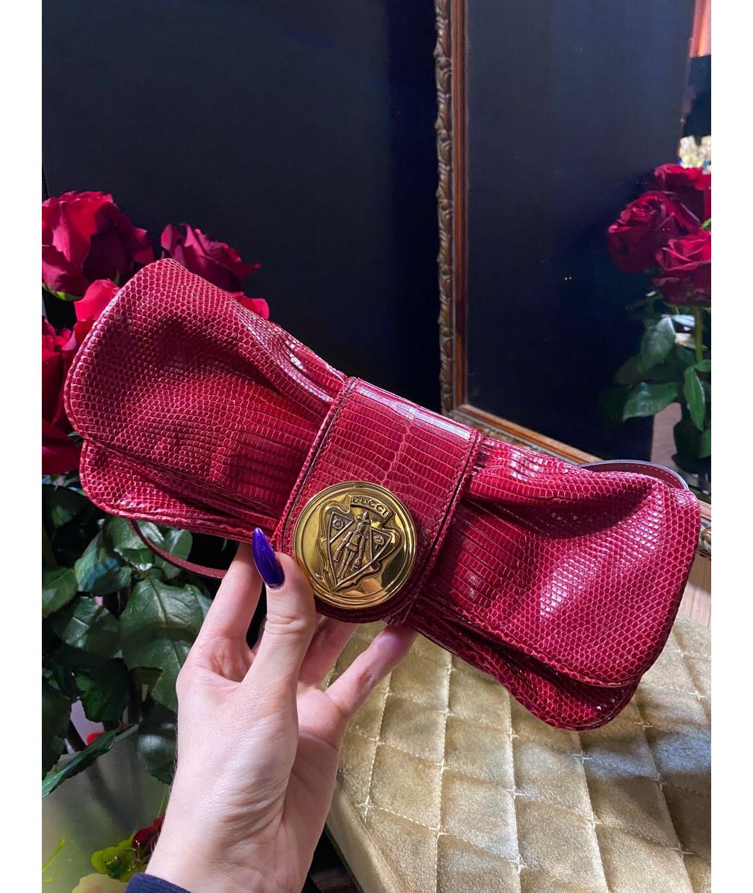 GUCCI Красная сумка с короткими ручками из экзотической кожи, фото 9